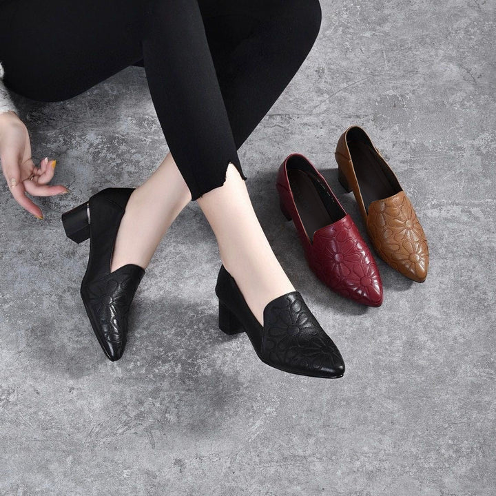 Tonette - Soft Leather Embroidered Pumps