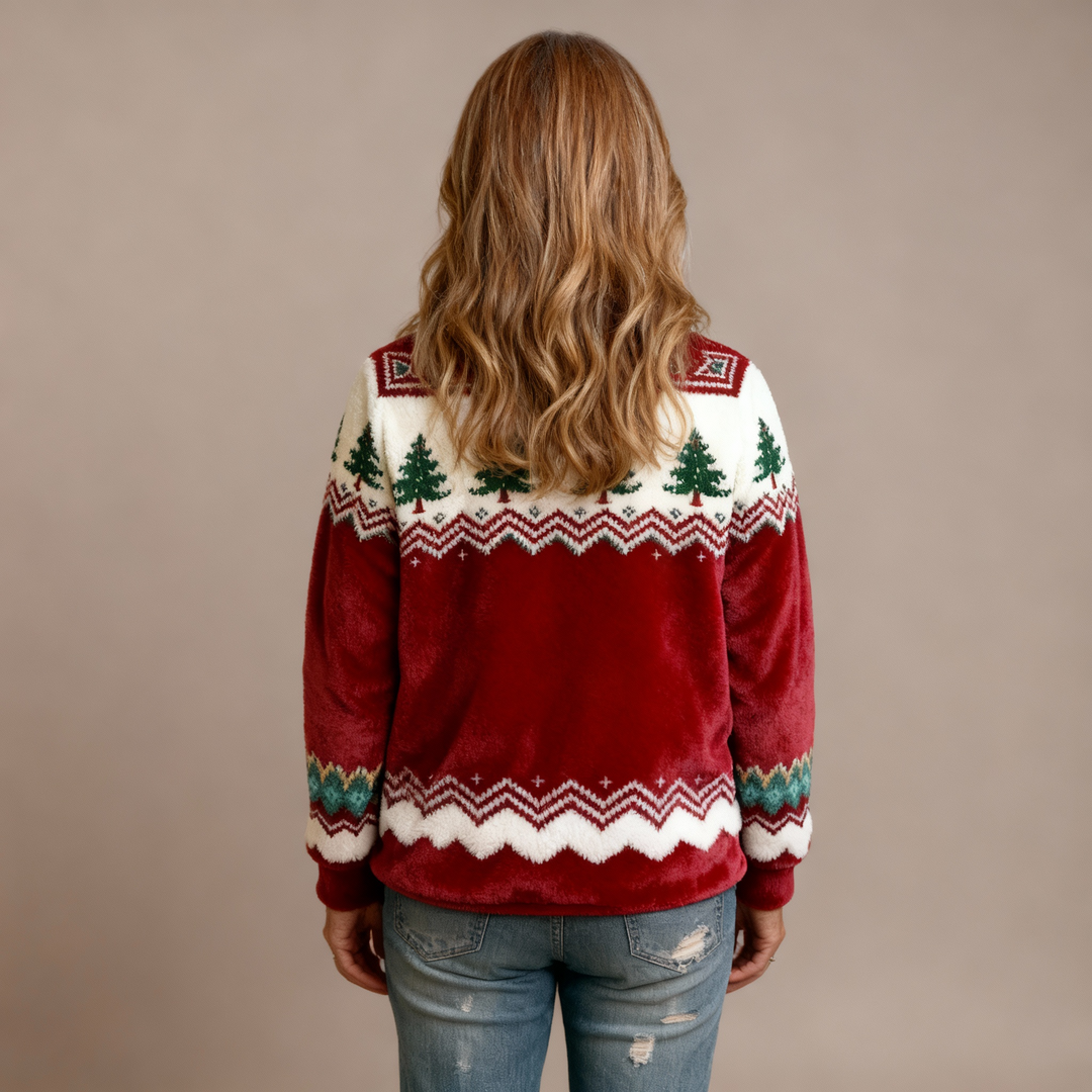 ROBIN | COMFORTABLE FLANNEL JUMPER WITH RETRO CHRISTMAS ANIMAL ART PRINT FOR WOMEN