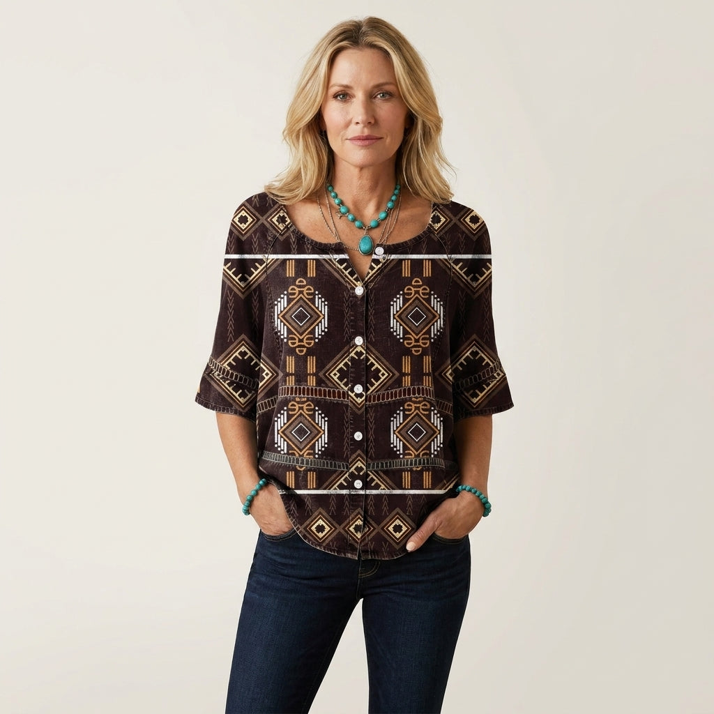 Arabella | Button-Front Three-Quarter Sleeve Blouse 17